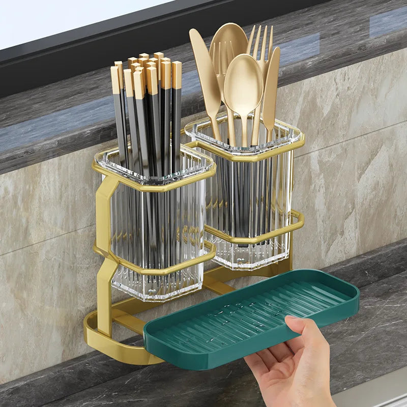 This Kitchen Countertop Cutlery Holder offers dedicated compartments to neatly store up to 6 knives and 30 pairs of chopsticks, ensuring efficient organization. Its design allows for convenient placement on your kitchen counter, keeping essential utensils within easy reach while maintaining a tidy workspace. Ideal for maintaining order and accessibility in busy kitchens.