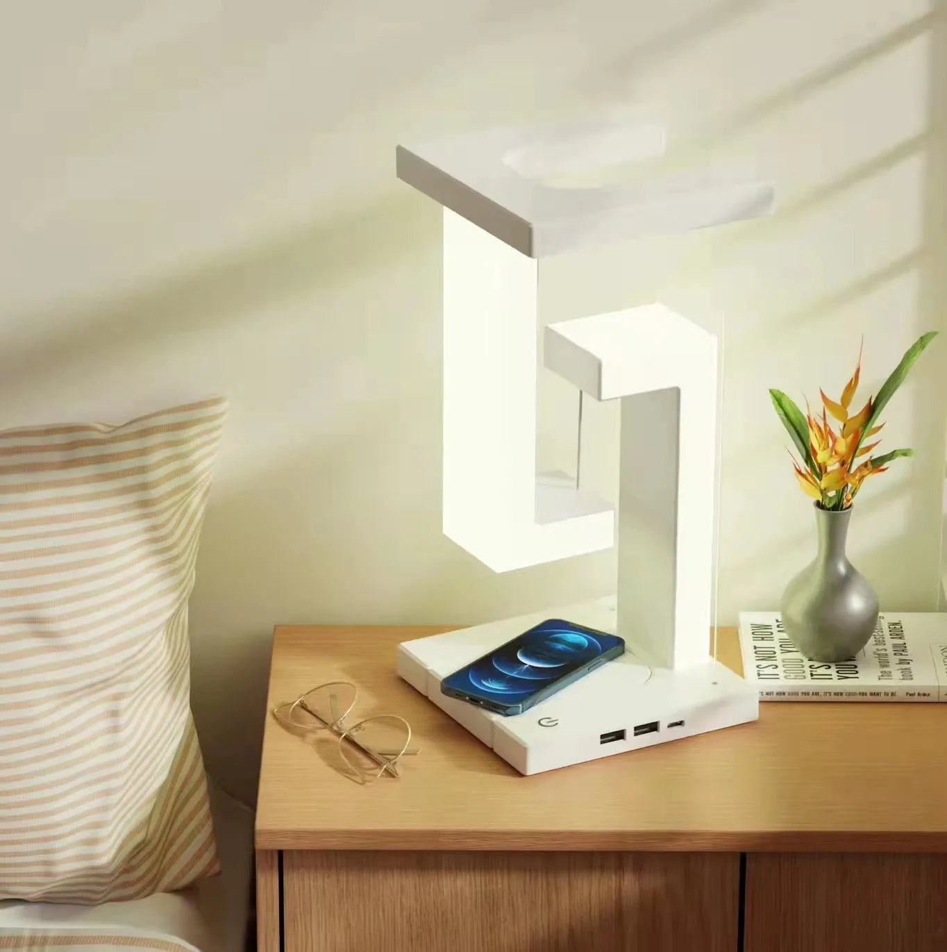 The LED Anti-gravity Night Light offers a sophisticated lighting solution with wireless charging and a responsive touch switch for seamless operation. Its dimmable LED light provides adjustable brightness to suit various settings, while the innovative suspending anti-gravity design delivers a striking visual effect. Combining functionality with modern elegance, this night light is an expert choice for enhancing any space with advanced technology and style.