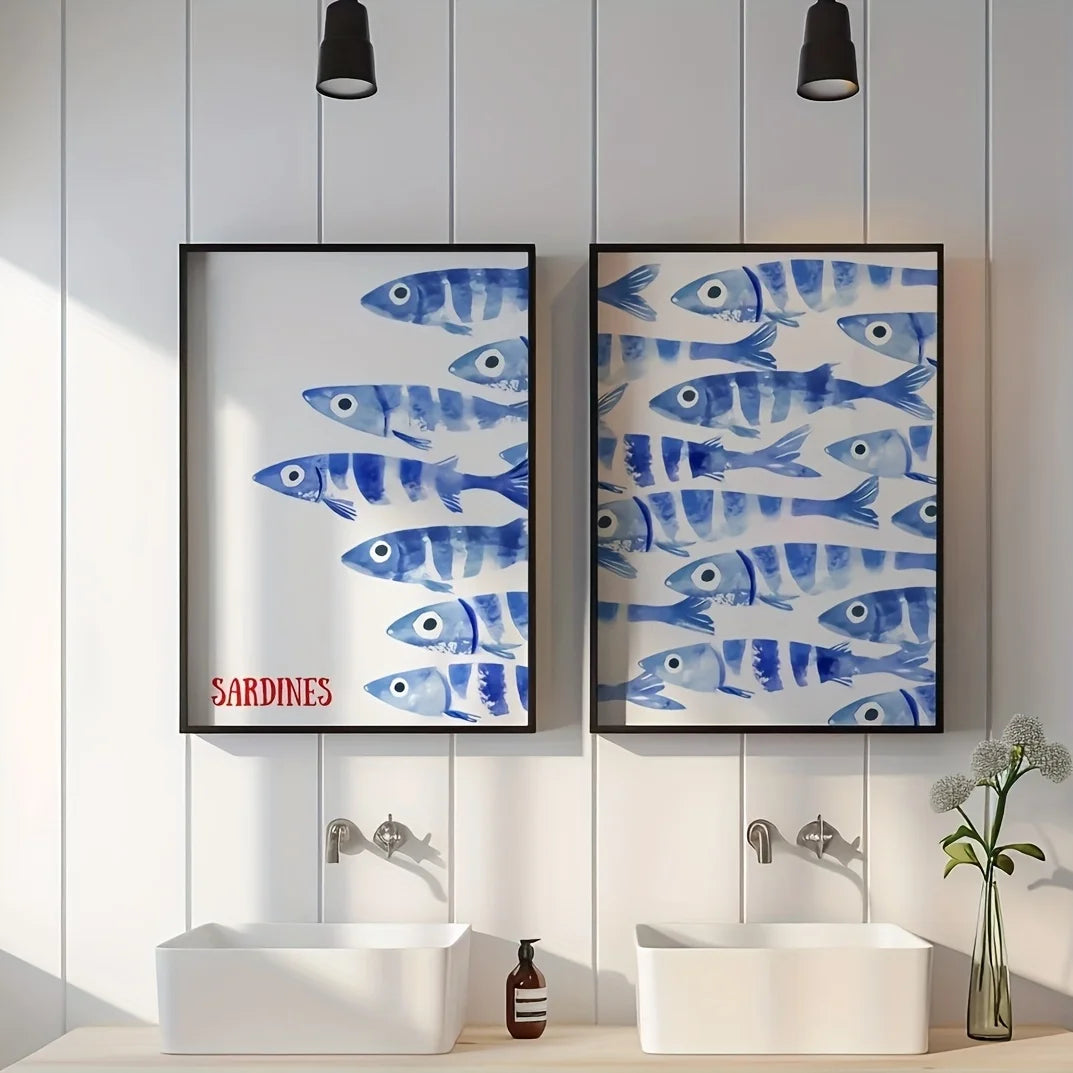 Retro Blue Sardine Wall Art
