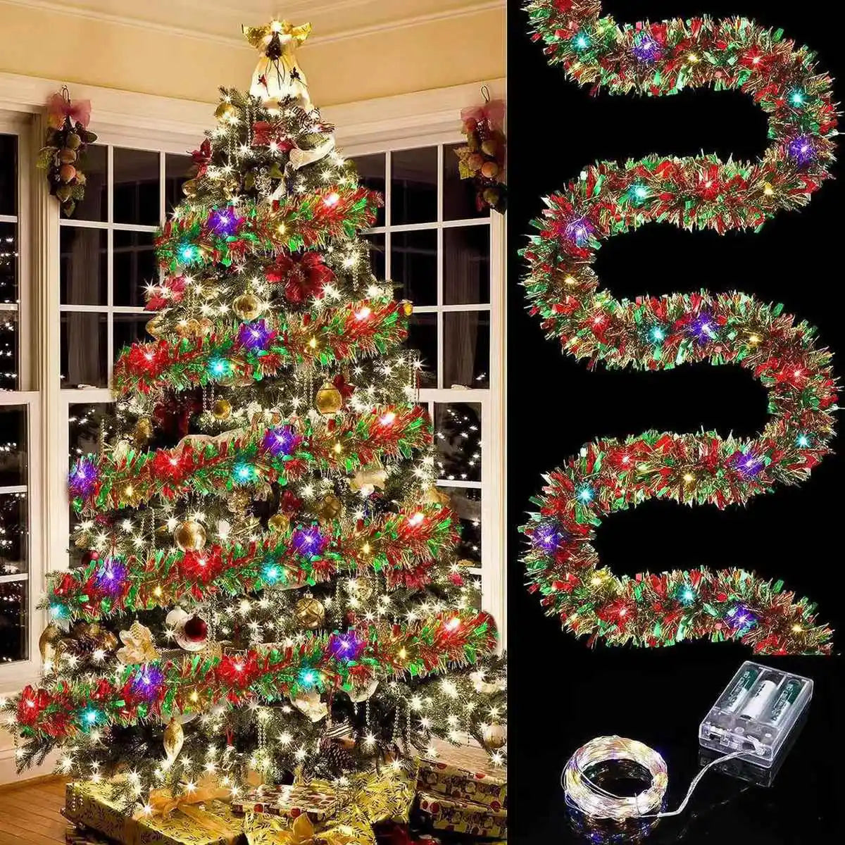 Lighted Christmas Tinsel Garland