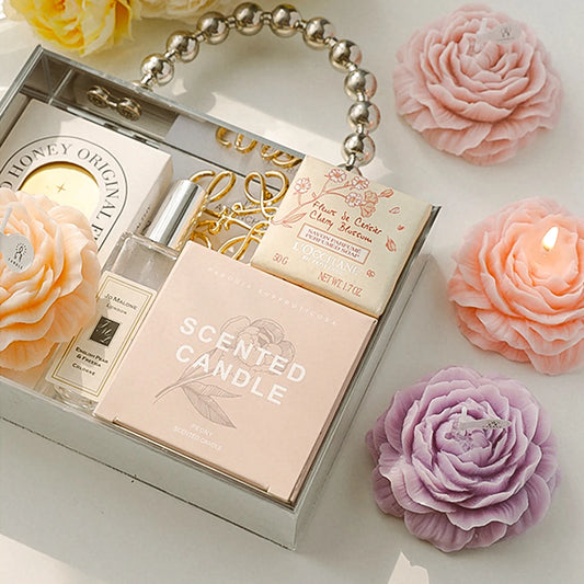 Experience refined relaxation with our Flower Shape Aromatherapy Candle, crafted from organic soy wax for a clean, eco-friendly burn. Each candle is delicately molded into a floral design and infused with expertly blended scents including White Peach, French Lavender, Maid Of Berlin, and Reverse Paris. This carefully curated combination promotes calmness and enhances your environment with subtle, sophisticated fragrance notes. Ideal for creating a tranquil atmosphere while supporting sustainable living.