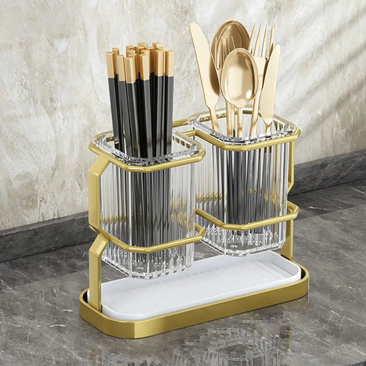 This Kitchen Countertop Cutlery Holder offers dedicated compartments to neatly store up to 6 knives and 30 pairs of chopsticks, ensuring efficient organization. Its design allows for convenient placement on your kitchen counter, keeping essential utensils within easy reach while maintaining a tidy workspace. Ideal for maintaining order and accessibility in busy kitchens.