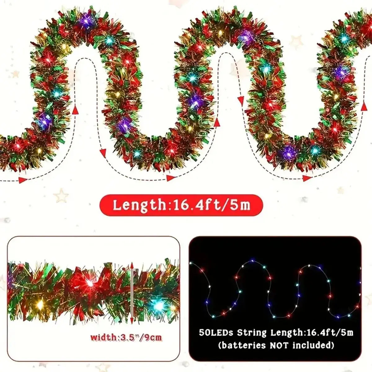 Lighted Christmas Tinsel Garland