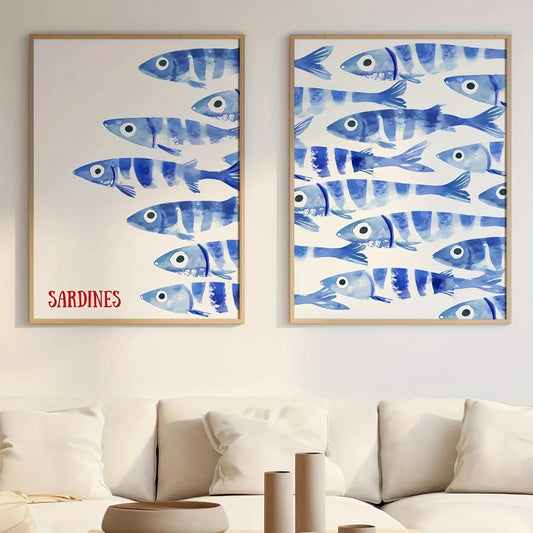 Retro Blue Sardine Wall Art