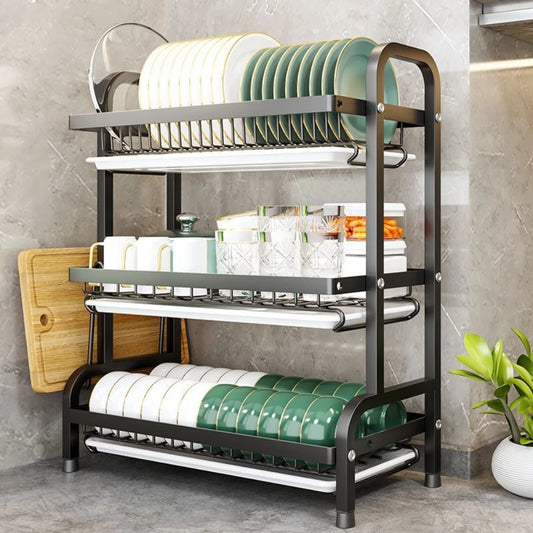 Dish Drying Rack Bowl Racks Multi Layer Kitchen Utensil Storage Drainboard Set Large Rust-proof Dish Drainer with Utensil Holder